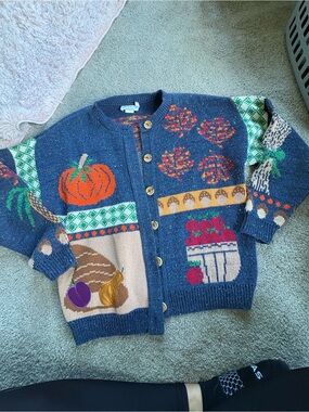 Navy Harvest Patchwork Cardigan Sweater